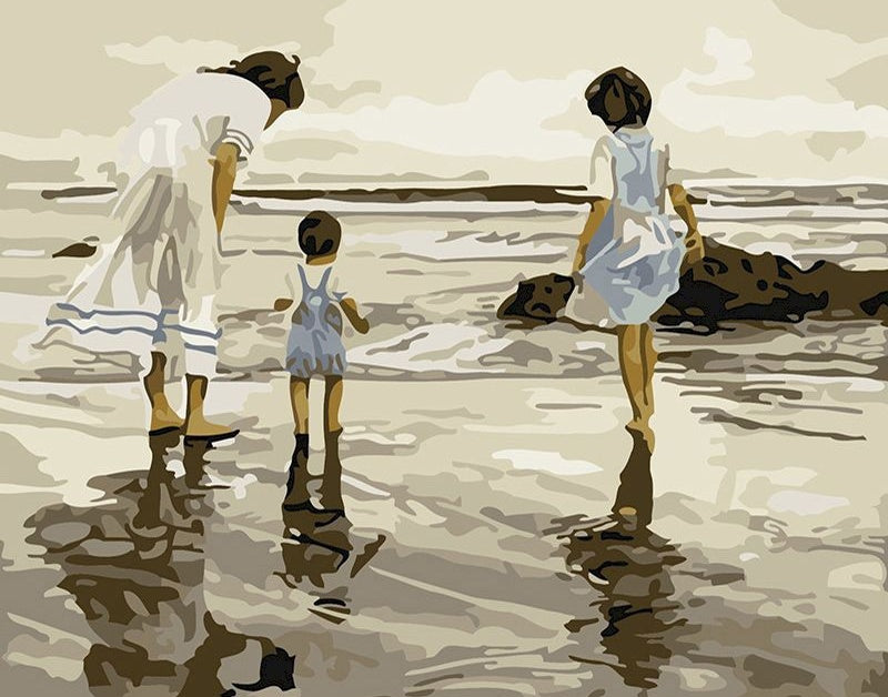 Mensen Spelen in het Water bij de Zee Schilderen op Nummers