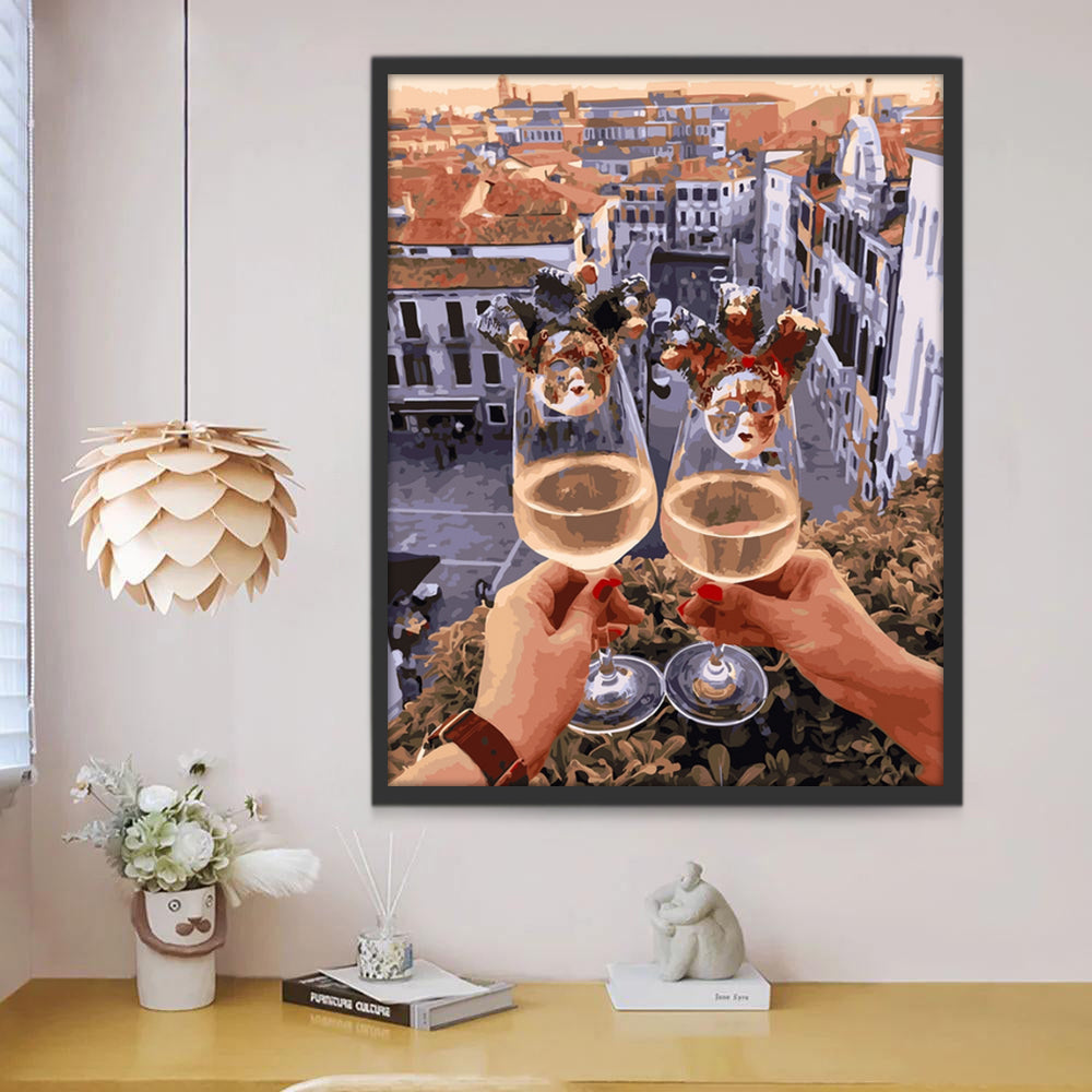 Met Uitzicht op de Stad en een Toast Schilderen op Nummers
