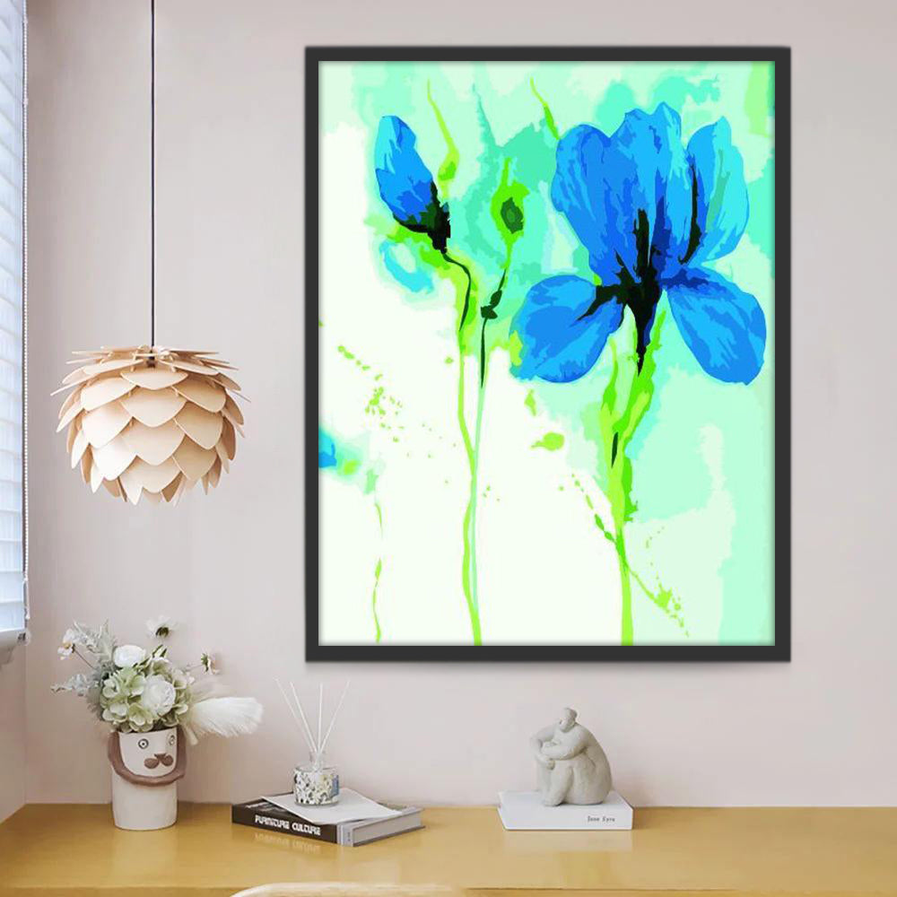 Minimalistische Stijl Blauwe Bloemen Schilderen op Nummers