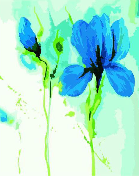 Minimalistische Stijl Blauwe Bloemen Schilderen op Nummers