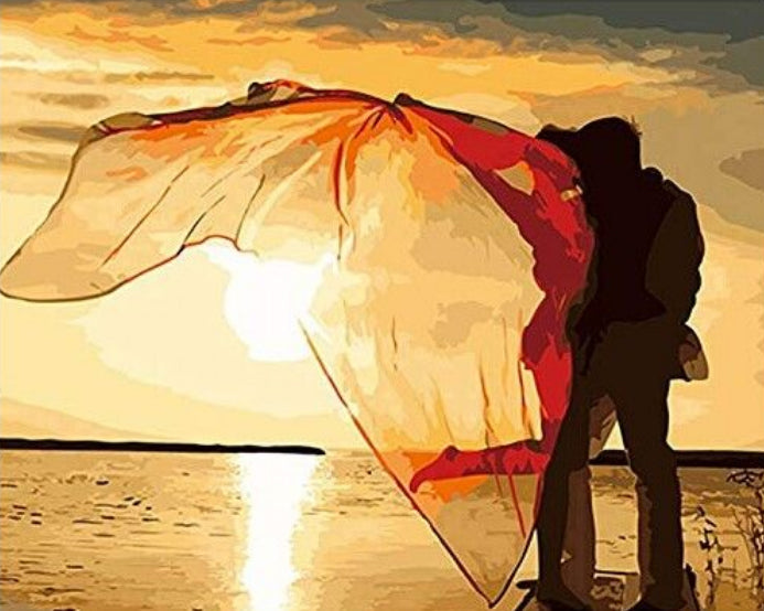 Minnaars bij het Strand Schilderen op Nummers