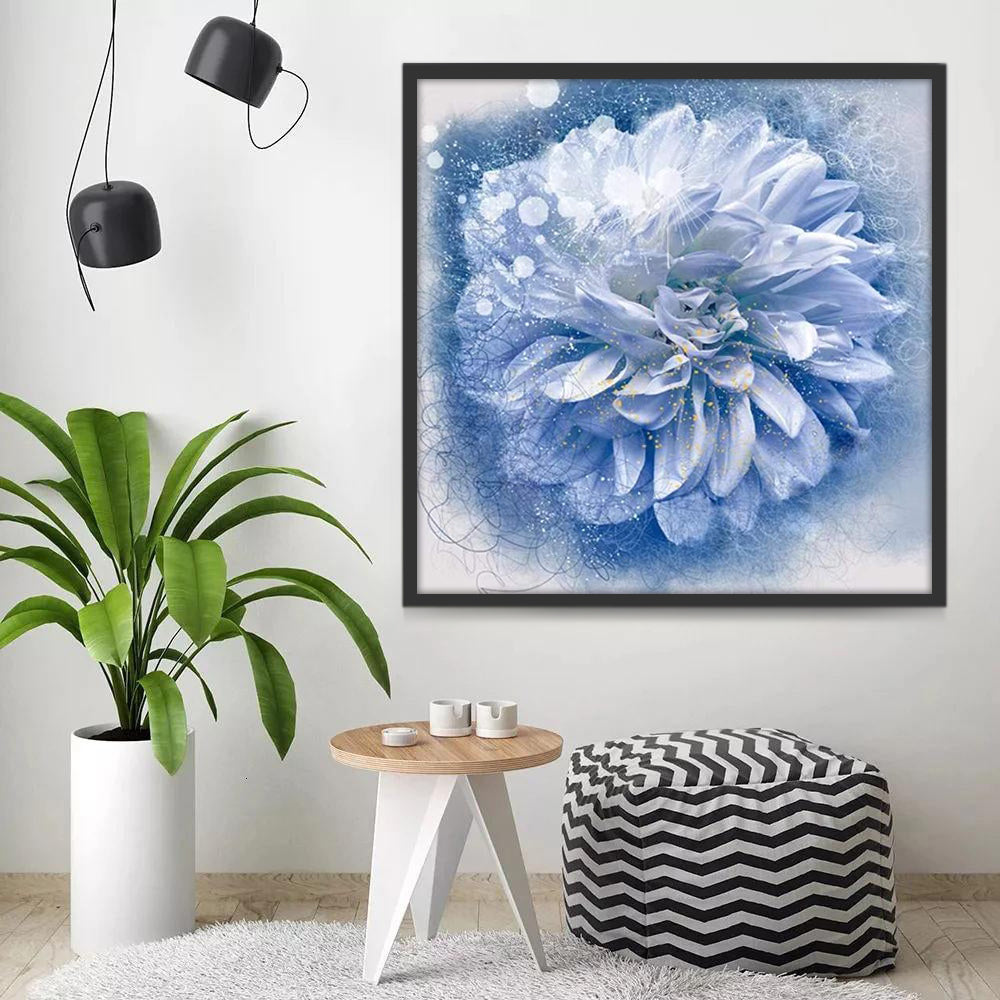 Mistige en Mooie Blauw-Witte Bloem Schilderen op Nummers