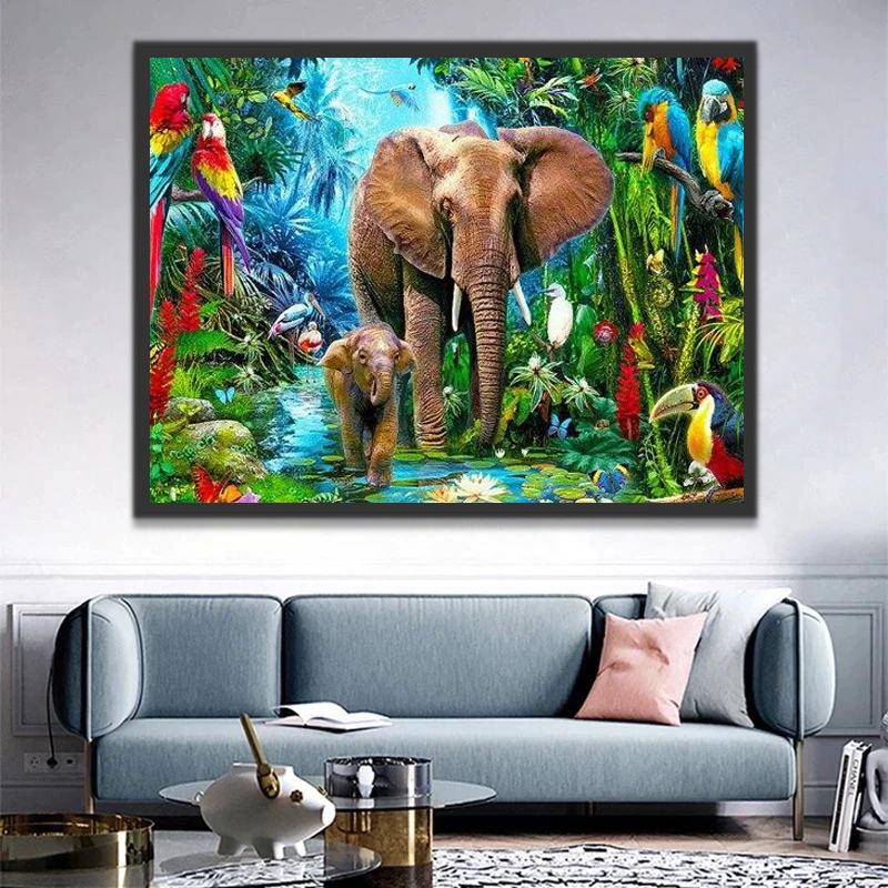 Moeder en Kind Olifanten in de Jungle Schilderen op Nummers