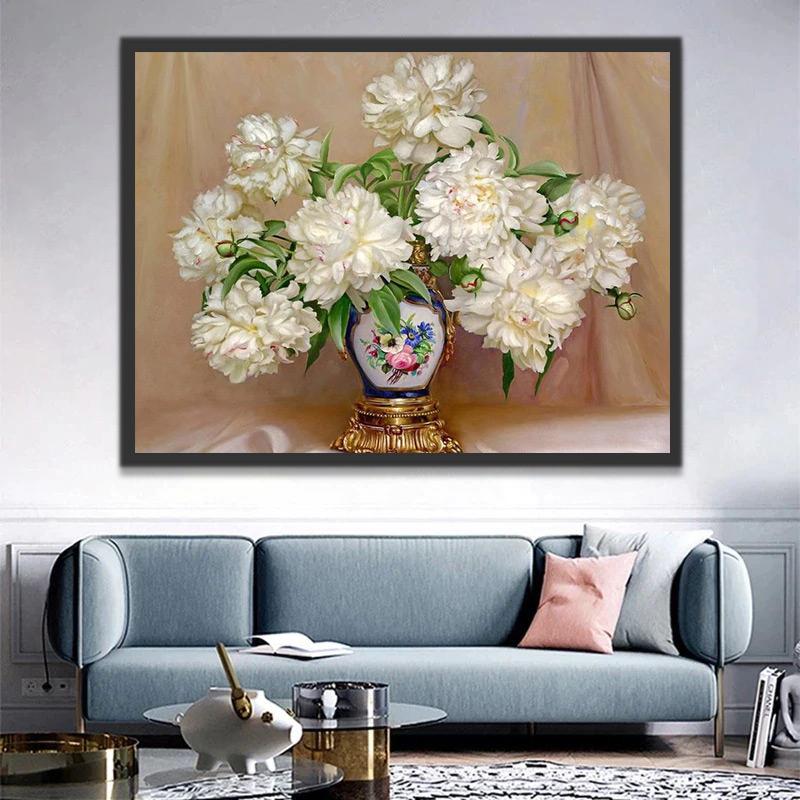 Mooie Vaas en Witte Bloemen Schilderen op Nummers