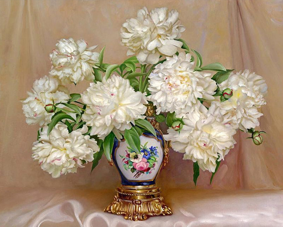 Mooie Vaas en Witte Bloemen Schilderen op Nummers