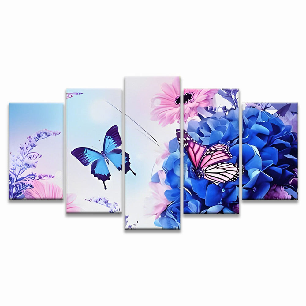 Mooie Vlinders en Bloemen 5 Platen Schilderen op Nummers
