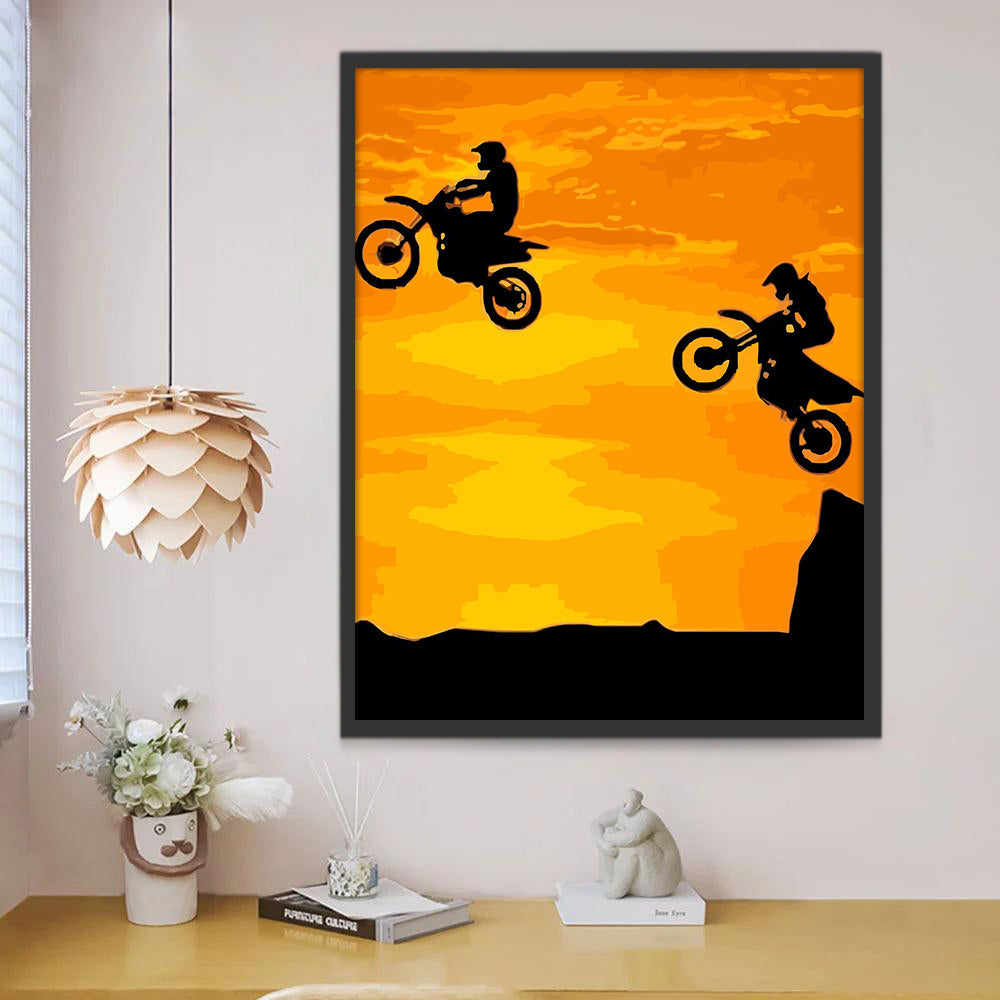 Motocrossers in Zonsondergang Schilderen op Nummers