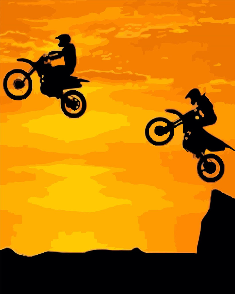 Motocrossers in Zonsondergang Schilderen op Nummers