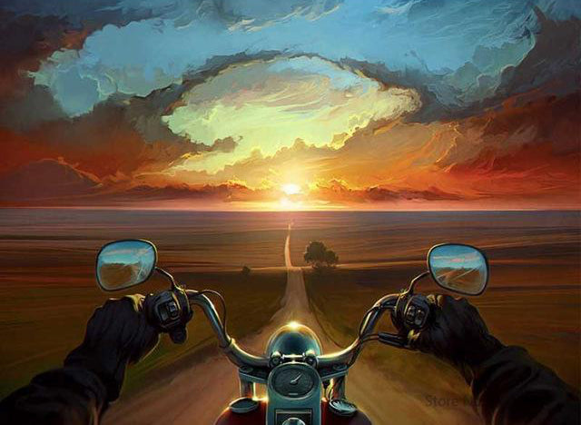 Motorrit bij Zonsondergang Schilderen op Nummers