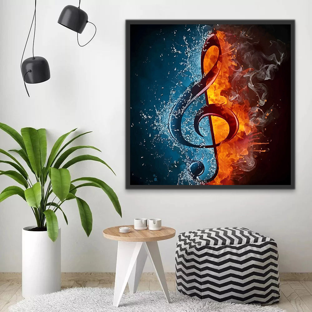 Muzikale Noot in Vuur en Water Schilderen op Nummers
