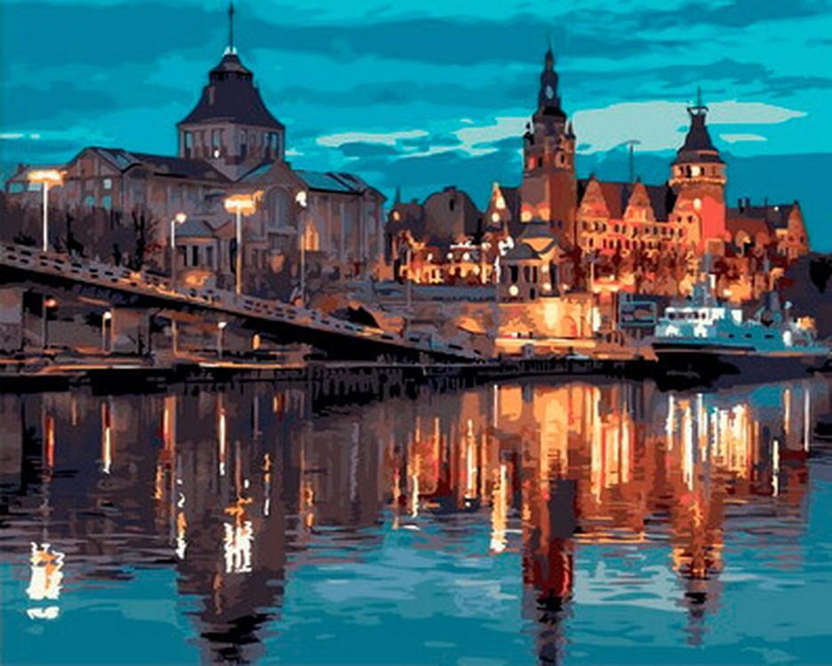 Nachtgezicht van de Oude Stad Gdańsk Schilderen op Nummers
