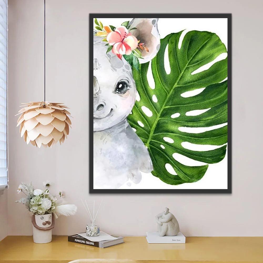 Neushoorn met Bloem Schilderen op Nummers