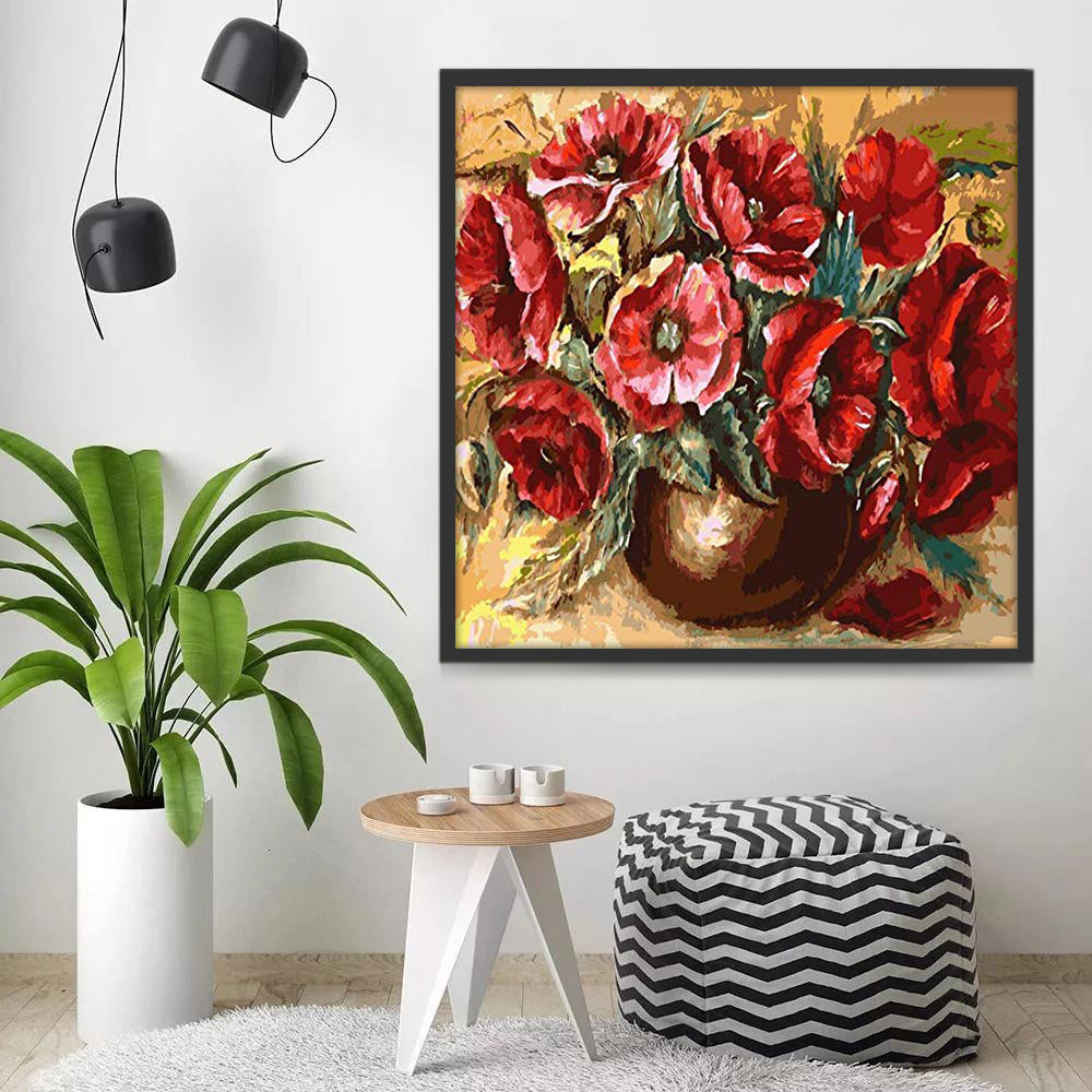 Olieverfschilderij Stijl Een Pot met Klaprozen Schilderen op Nummers