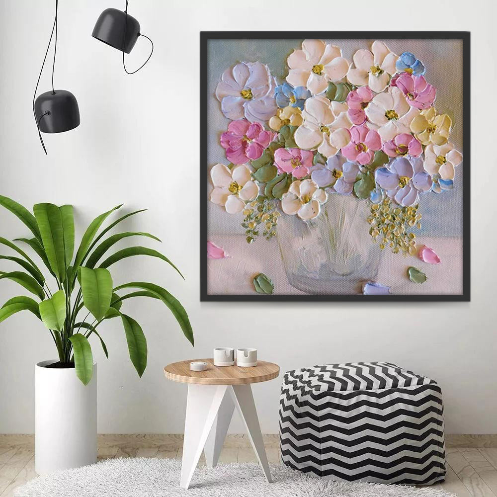 Olieverfschilderij stijl Een pot met kleurrijke bloemen Schilderen op Nummers
