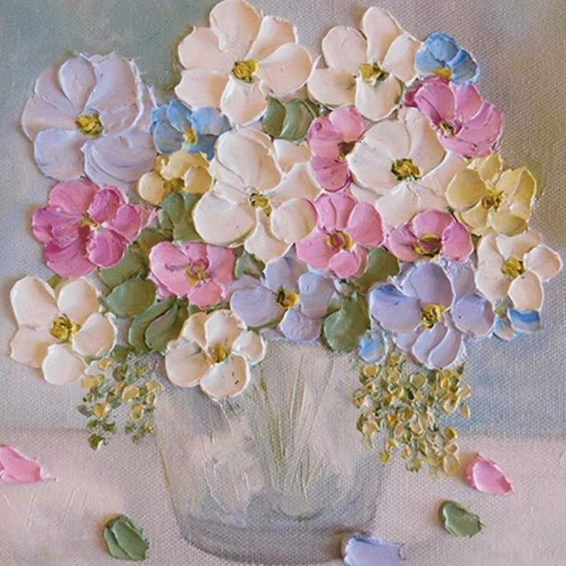 Olieverfschilderij stijl Een pot met kleurrijke bloemen Schilderen op Nummers