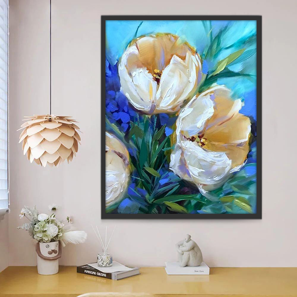 Olieverfschilderij stijl witte bloemen Schilderen op Nummers