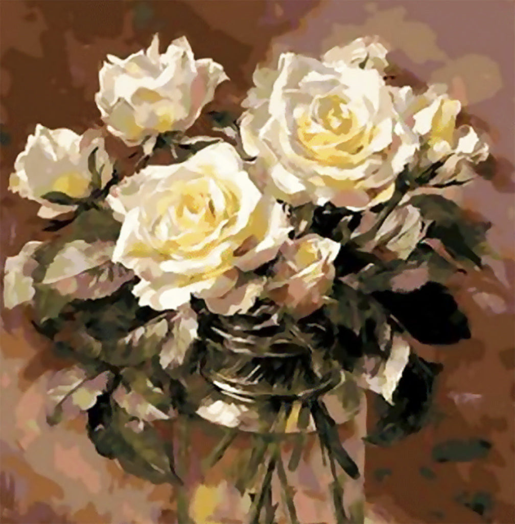 Olieverfschilderij Stijl Witte Rozen op een Bruine Achtergrond Schilderen op Nummers