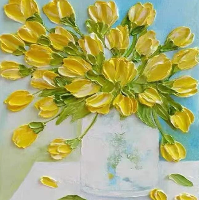 Olieverfschilderij Tulpen in Glazen Fles Schilderen op Nummers