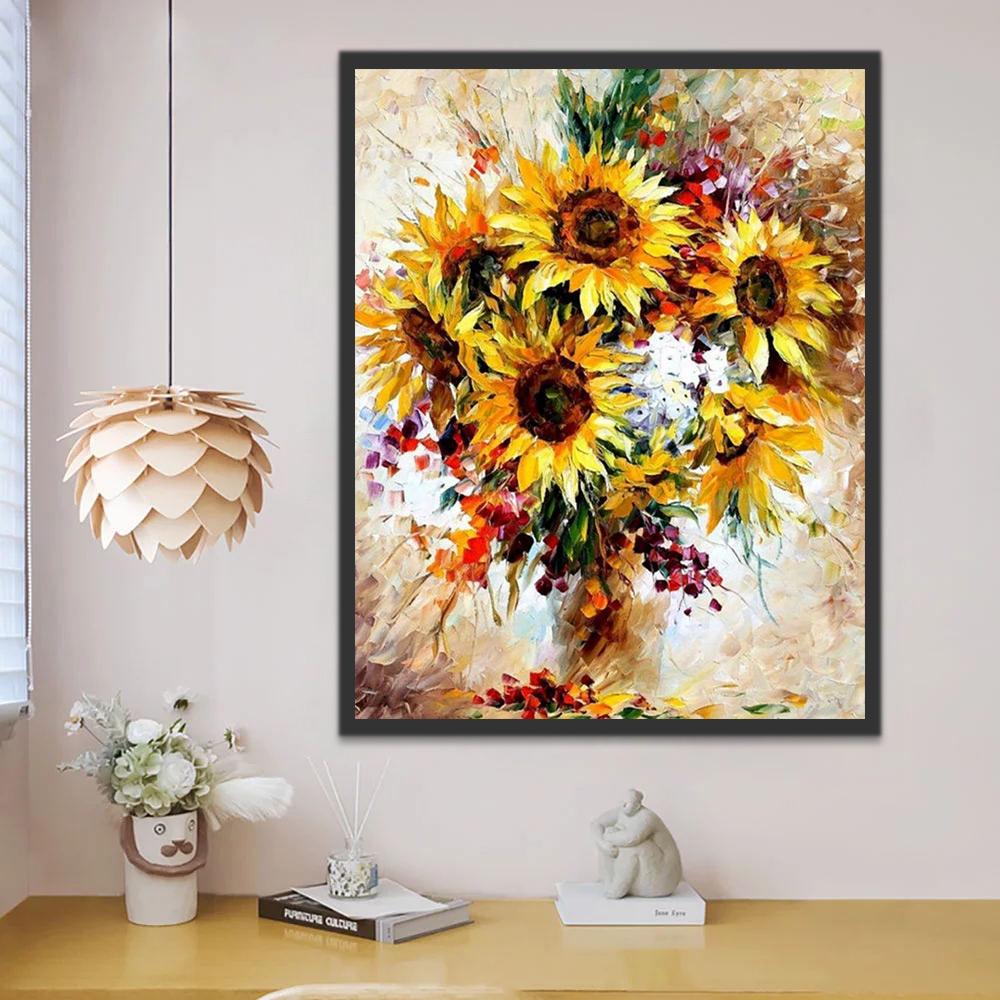 Olieverfstijl Een Bos Zonnebloemen Schilderen op Nummers