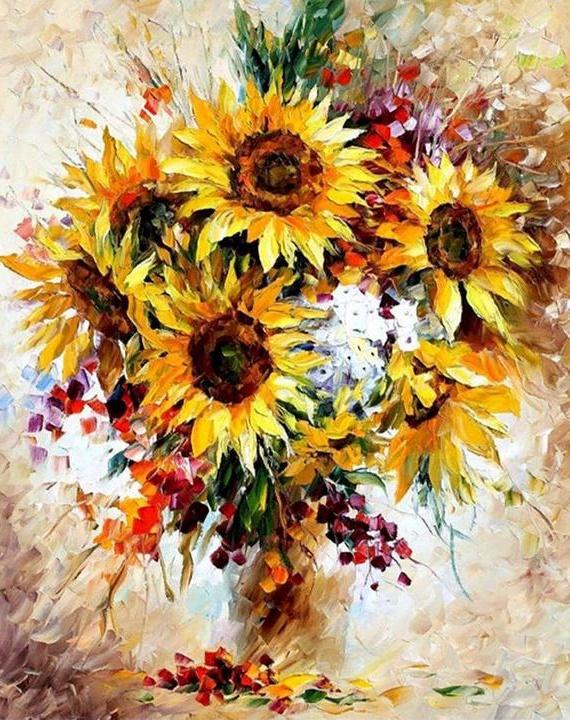 Olieverfstijl Een Bos Zonnebloemen Schilderen op Nummers