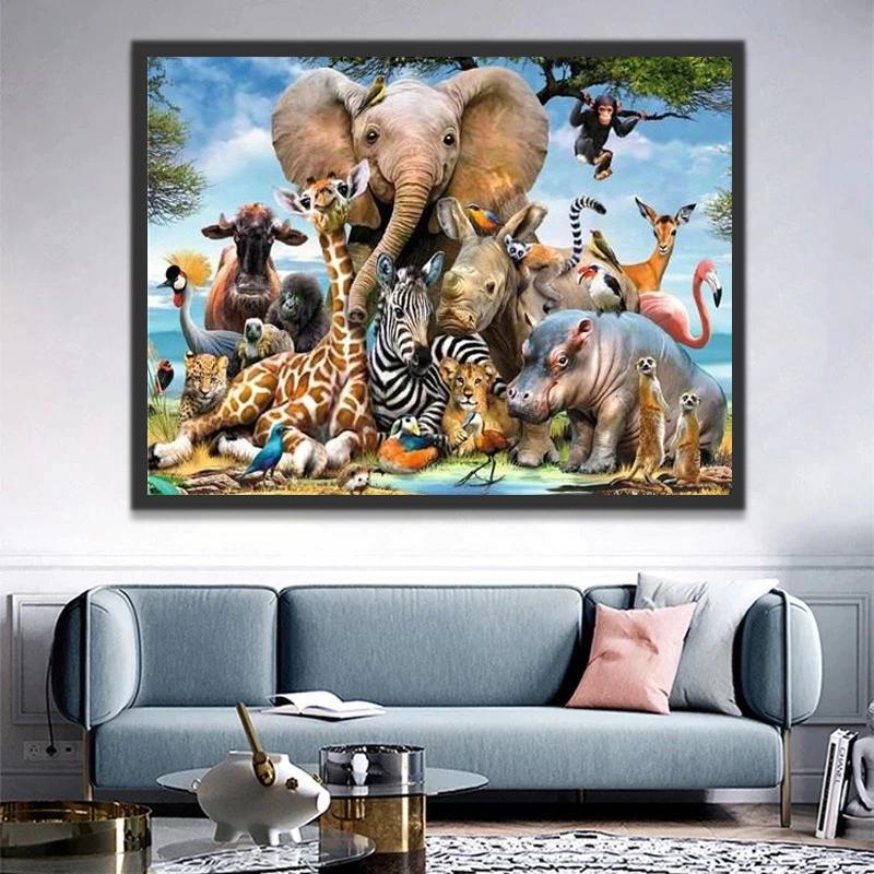 Olifant Aap Giraffe Zebra Nijlpaard Schilderen op Nummers