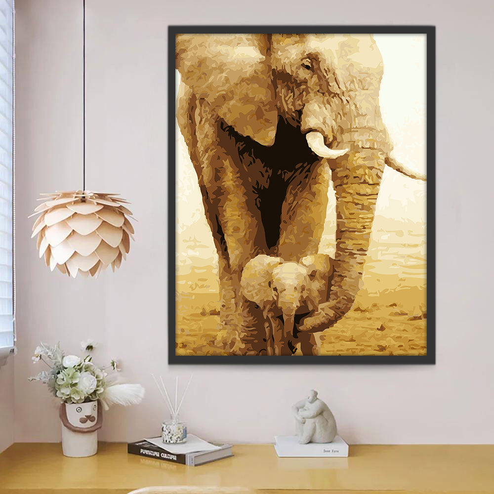 Olifant die Babyolifant Beschermen Schilderen op Nummers