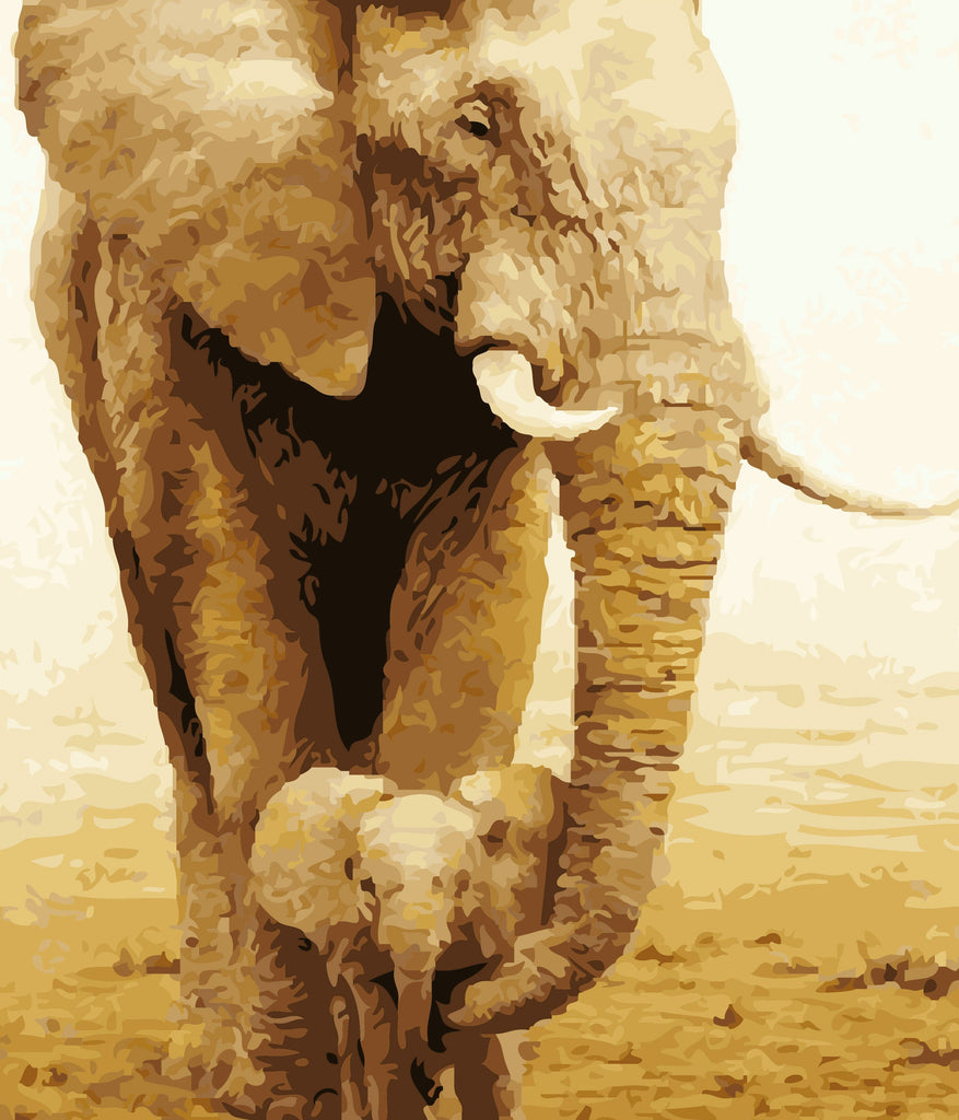 Olifant die Babyolifant Beschermen Schilderen op Nummers