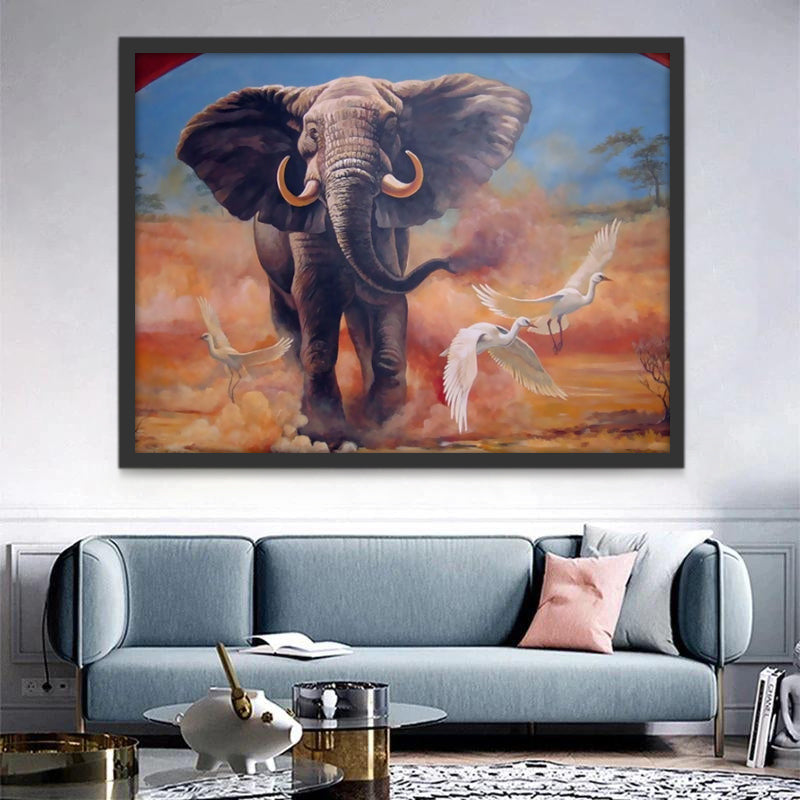 Olifant en Witte Vogels Schilderen op Nummers