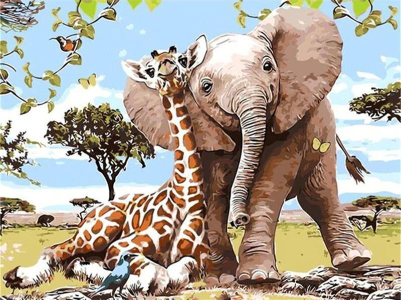 Olifant Giraffe Schilderen op Nummers