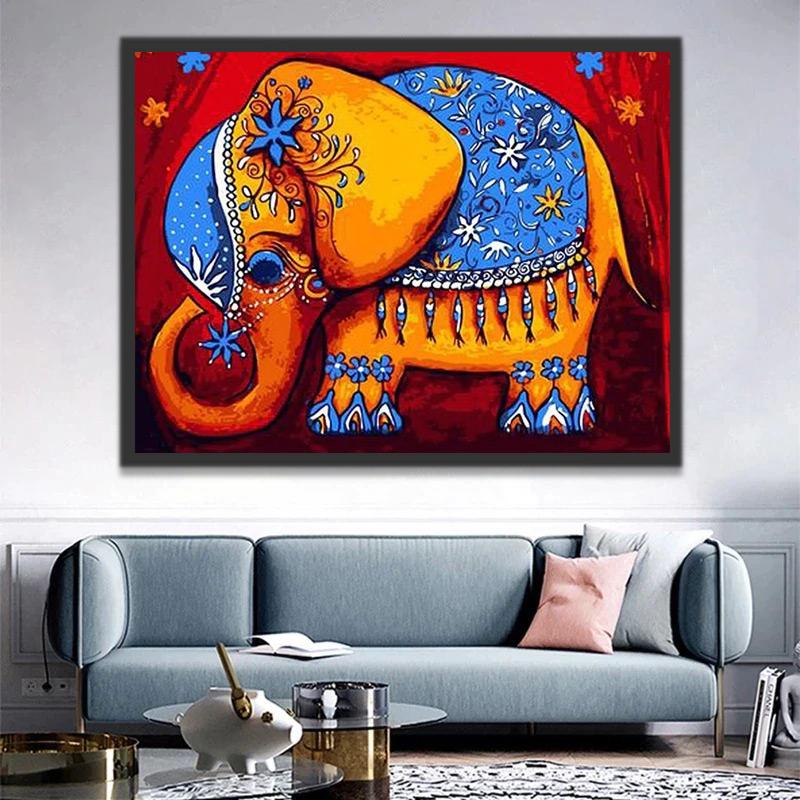 Olifant in Blauwe Dekens Schilderen op Nummers