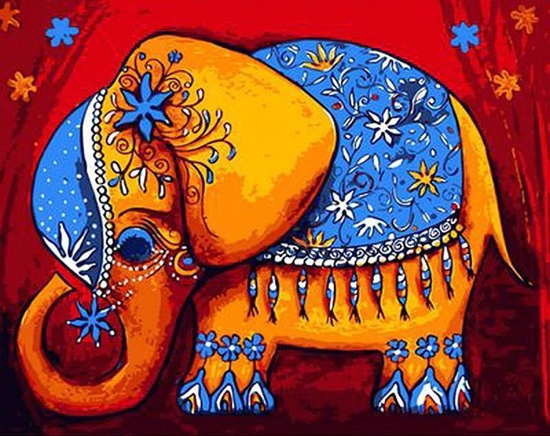 Olifant in Blauwe Dekens Schilderen op Nummers