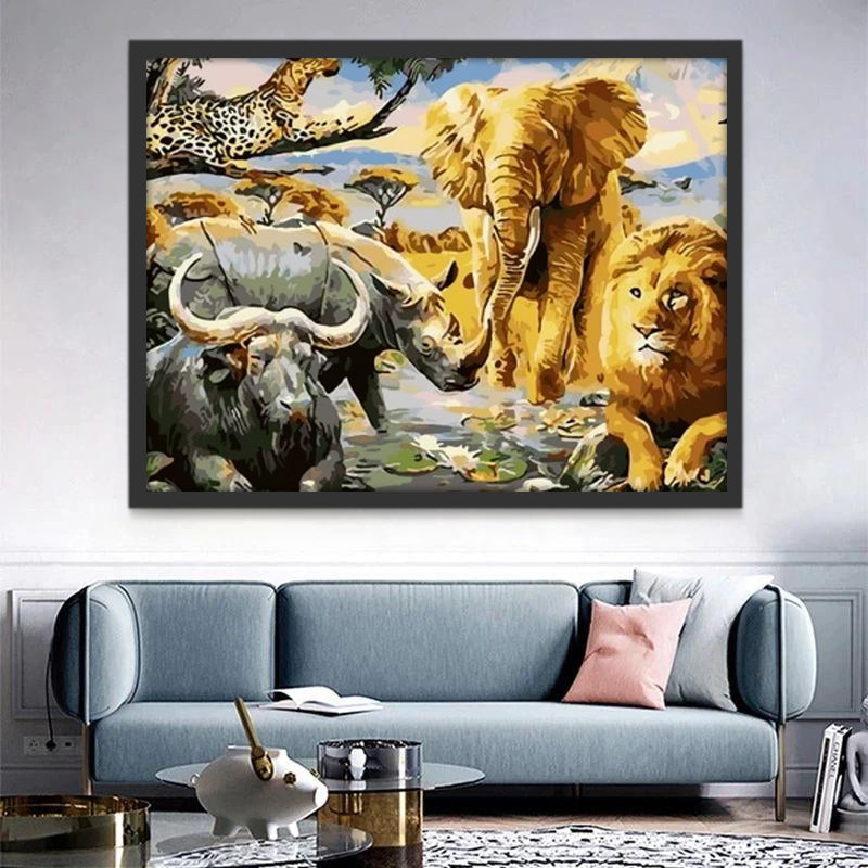 Olifant Leeuw Neushoorn Schilderen op Nummers
