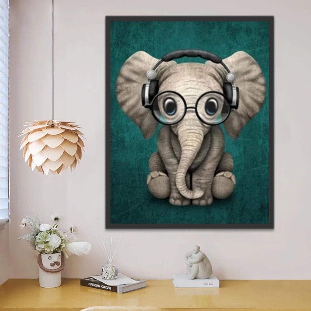 Olifant met Bril en Koptelefoon Schilderen op Nummers