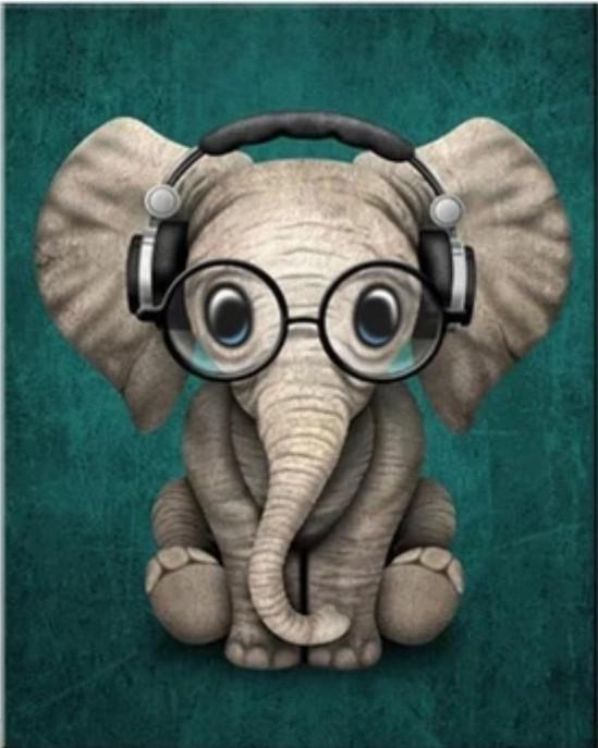 Olifant met Bril en Koptelefoon Schilderen op Nummers
