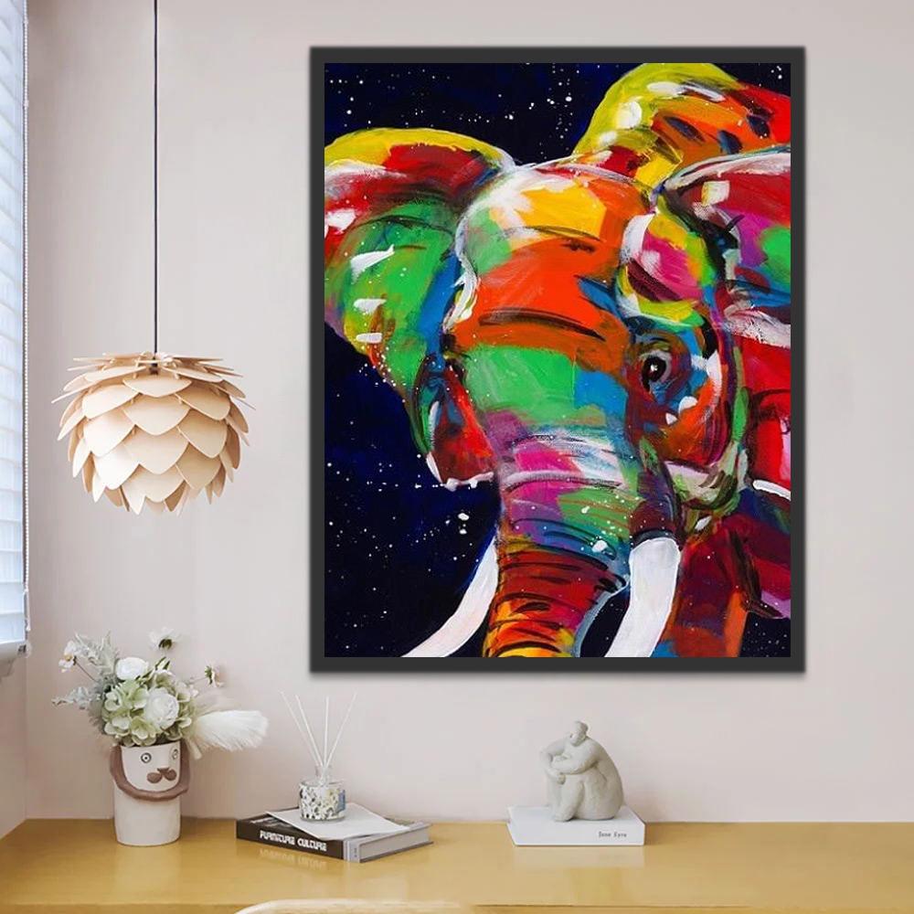 Olifant met Gekleurde Verf Schilderen op Nummers