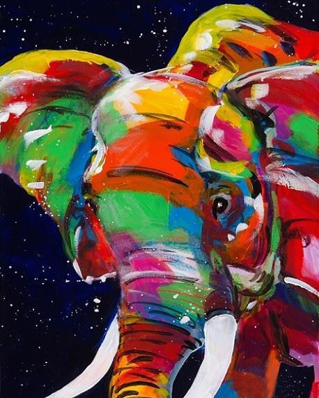 Olifant met Gekleurde Verf Schilderen op Nummers