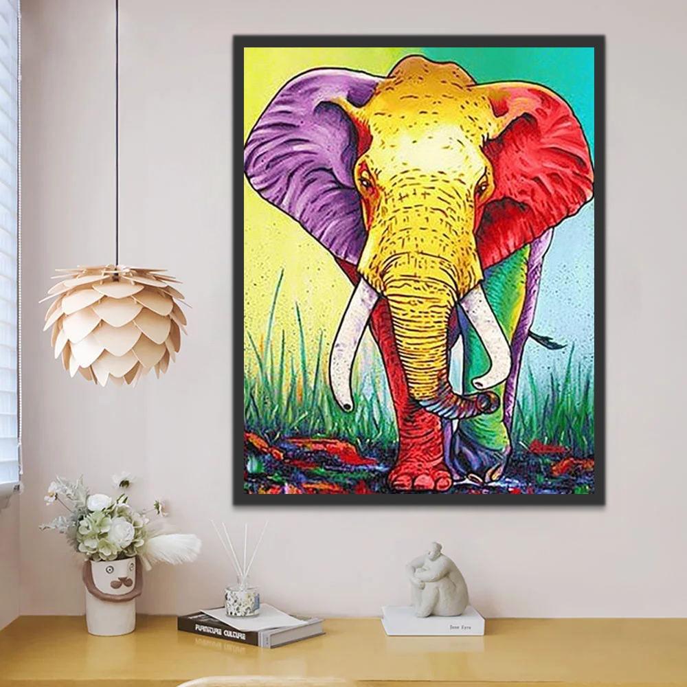 Olifant met Paars en Rood Oor Schilderen op Nummers