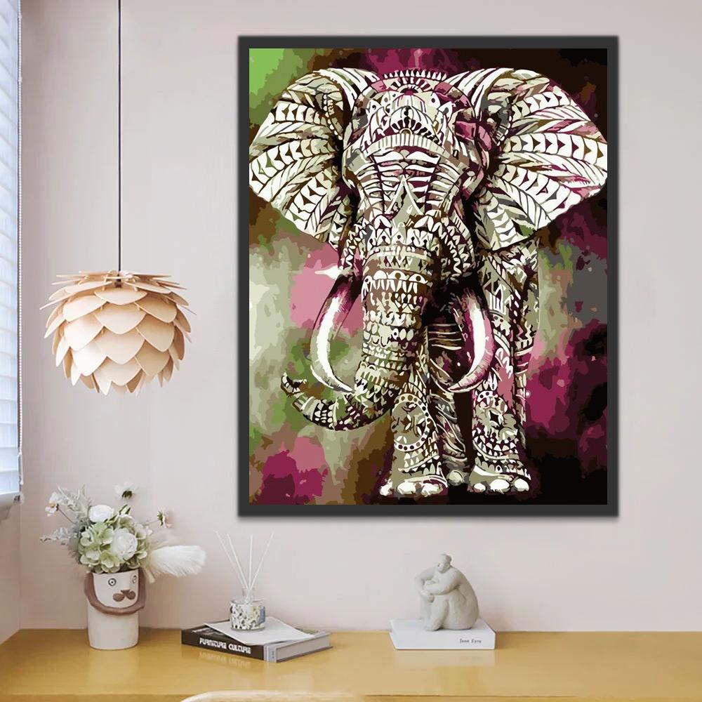 Olifant met Witte Patronen Schilderen op Nummers