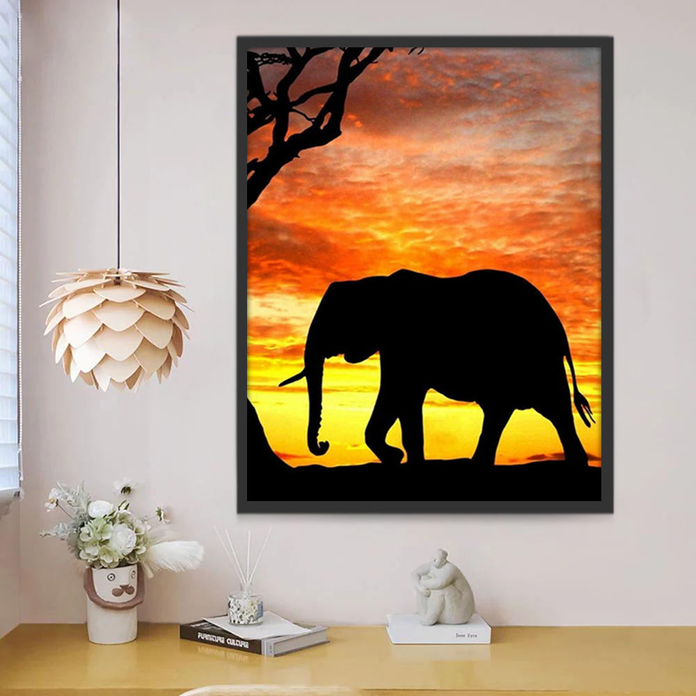 Olifant Silhouet bij Zonsondergang Schilderen op Nummers