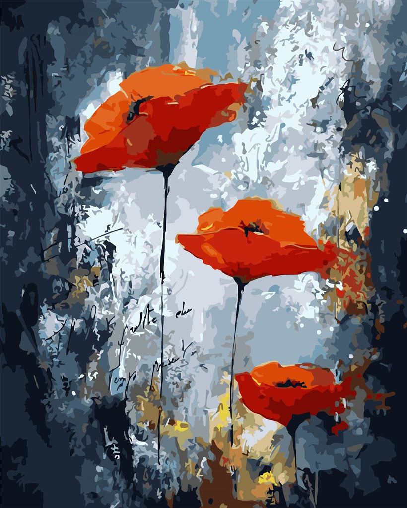 Oranje bloemen in inktstijl Schilderen op Nummers