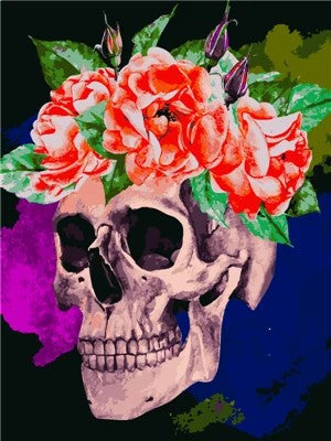 Oranje Bloemen op Doodshoofd Schilderen op Nummers