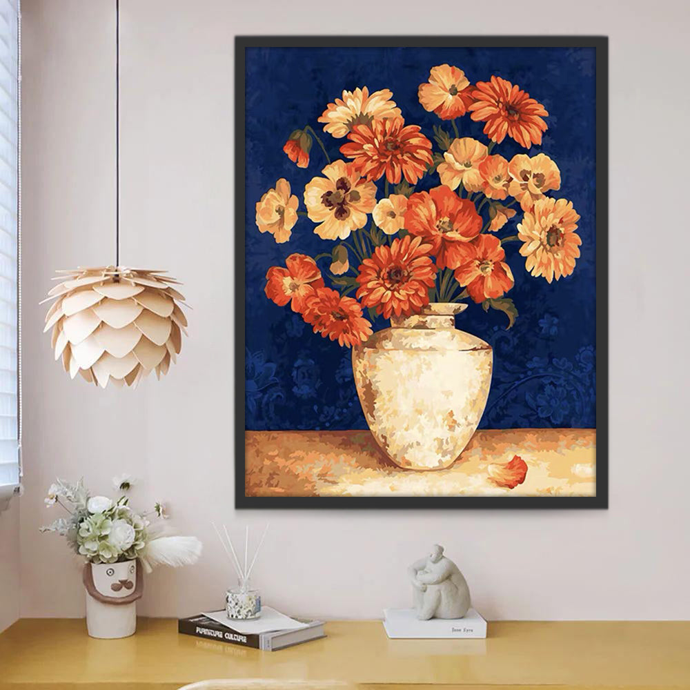 Oranje Chrysanten en Klaprozen Schilderen op Nummers