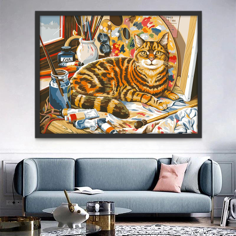 Oranje Kat en Verf Schilderen op Nummers