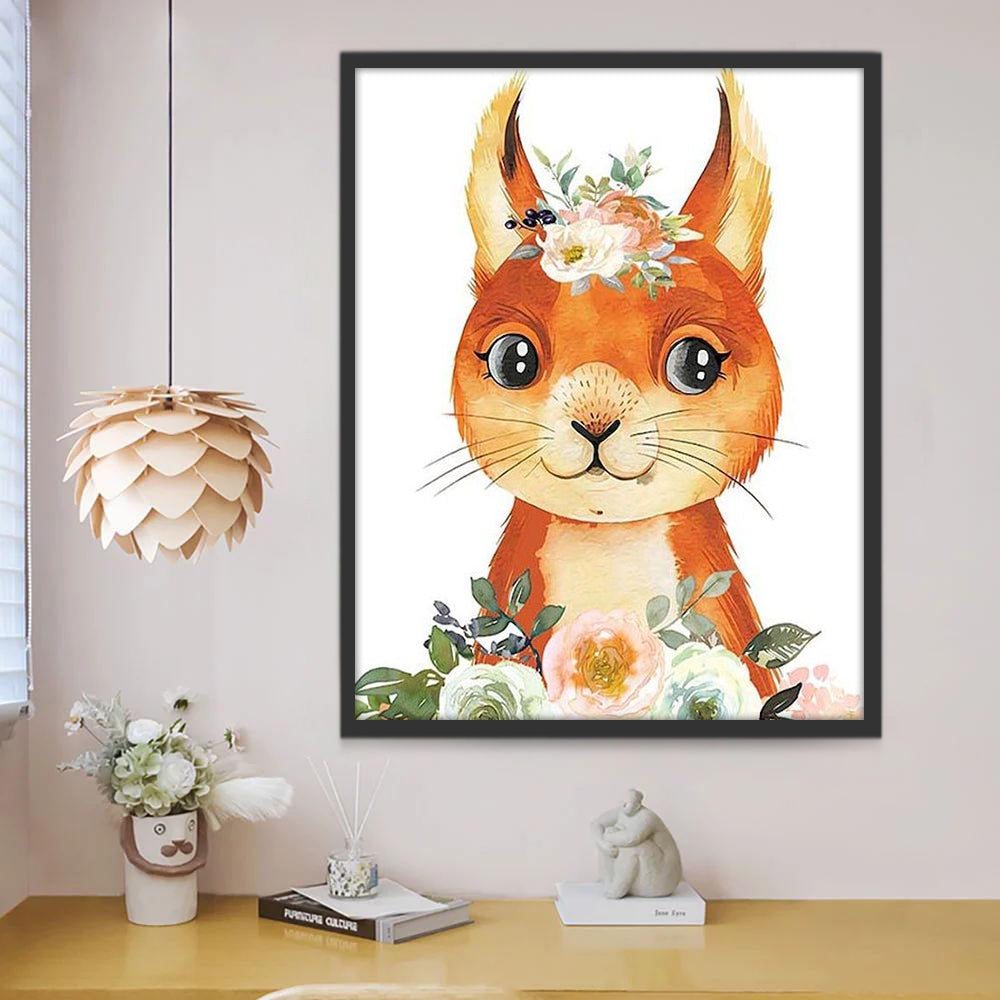Oranje Konijn en Bloemen Schilderen op Nummers