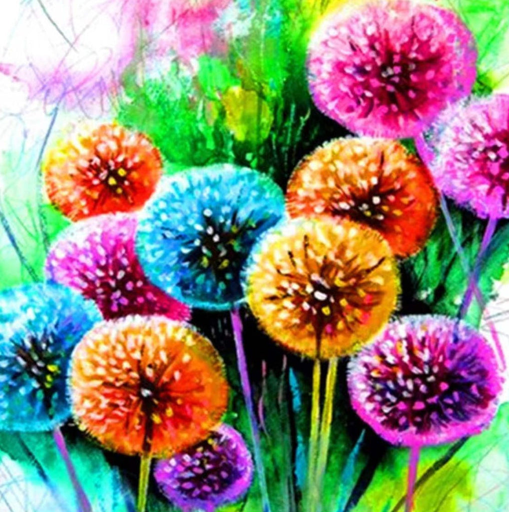 Oranje, Paarse en Blauwe Paardenbloemen Schilderen op Nummers