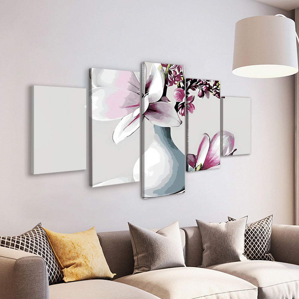 Orchideeën in een Witte Keramieken Vaas 5 Platen Schilderen op Nummers
