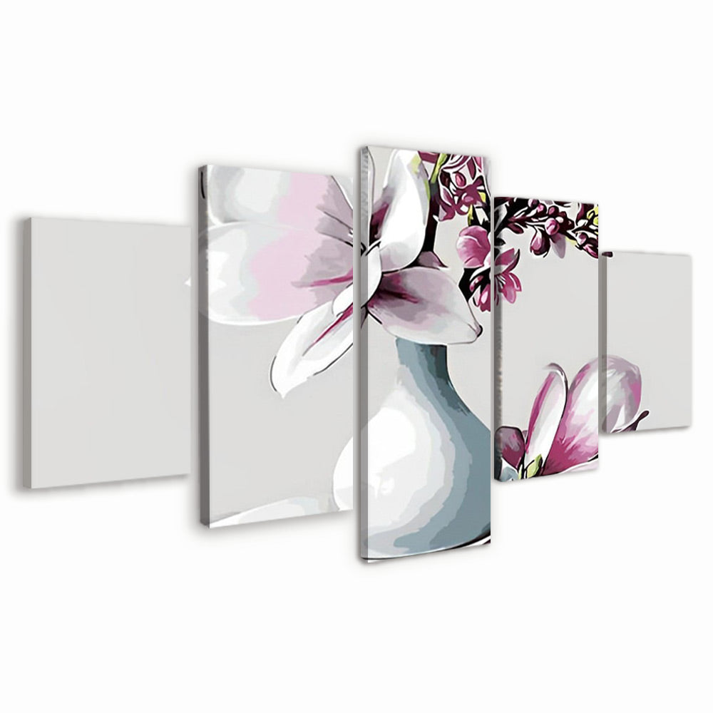 Orchideeën in een Witte Keramieken Vaas 5 Platen Schilderen op Nummers