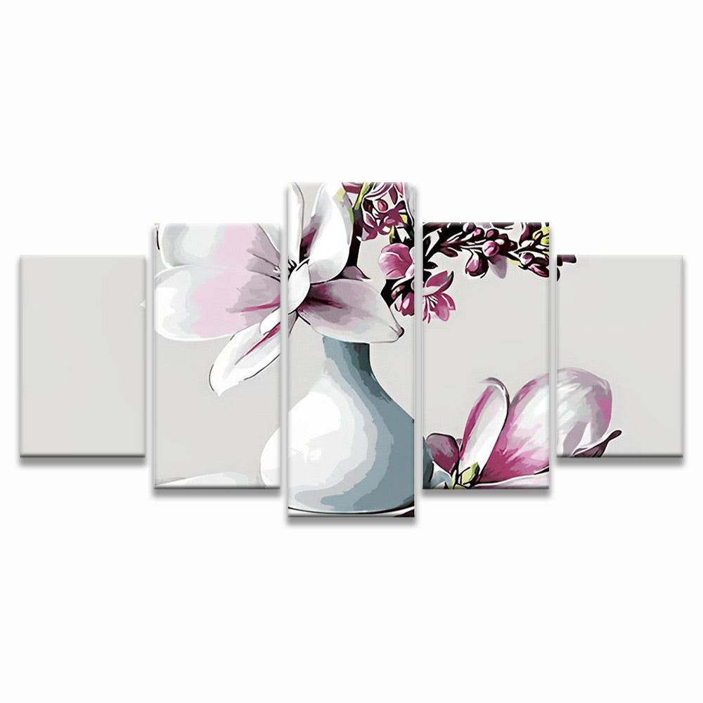 Orchideeën in een Witte Keramieken Vaas 5 Platen Schilderen op Nummers