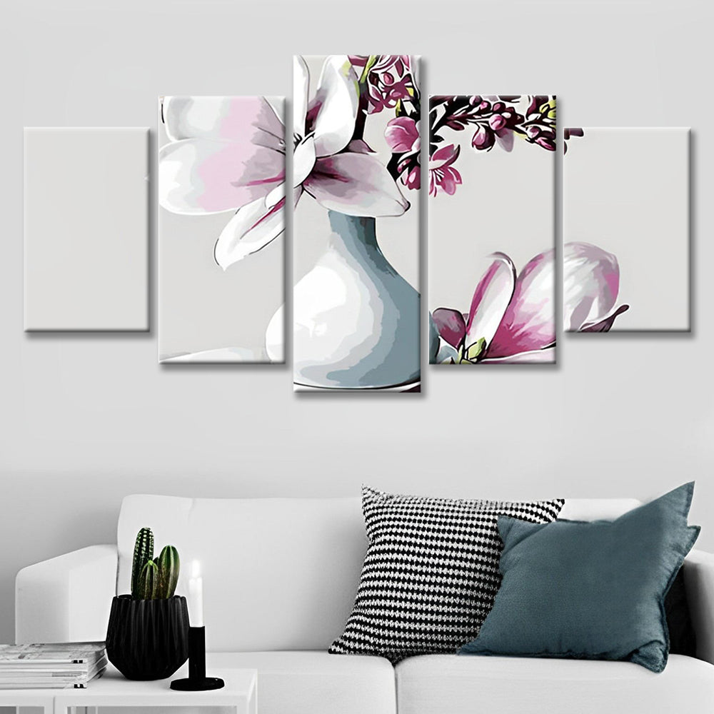 Orchideeën in een Witte Keramieken Vaas 5 Platen Schilderen op Nummers