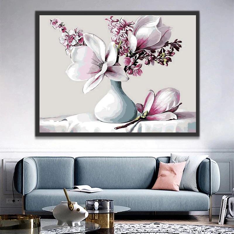 Orchideeën in Keramische Vaas Schilderen op Nummers